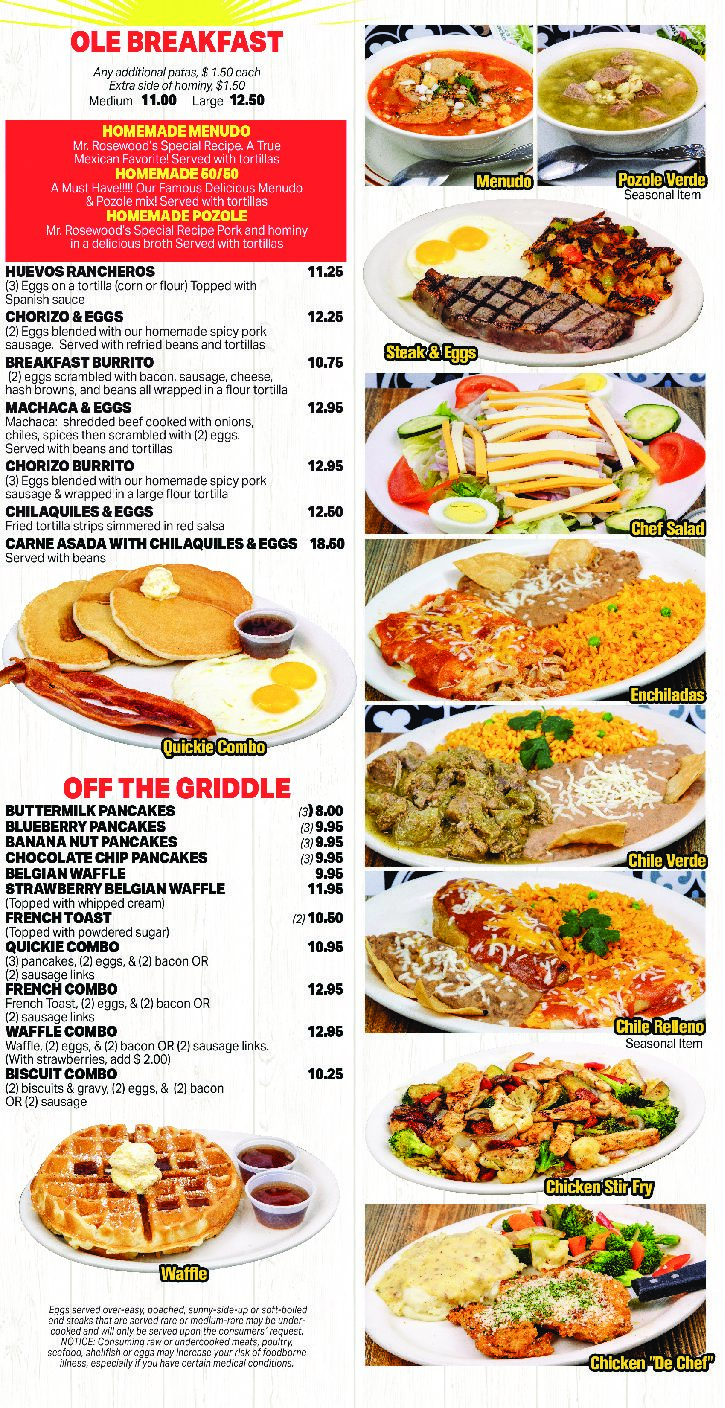 Menu Mr. Rosewood Family Restaurant